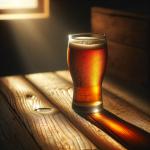 DALL·E 2023-12-23 10.29.22 - A photo demonstrating the use of lighting in beer photography. The scene shows a glass of beer on a wooden table, illuminated by soft, natural light c.png